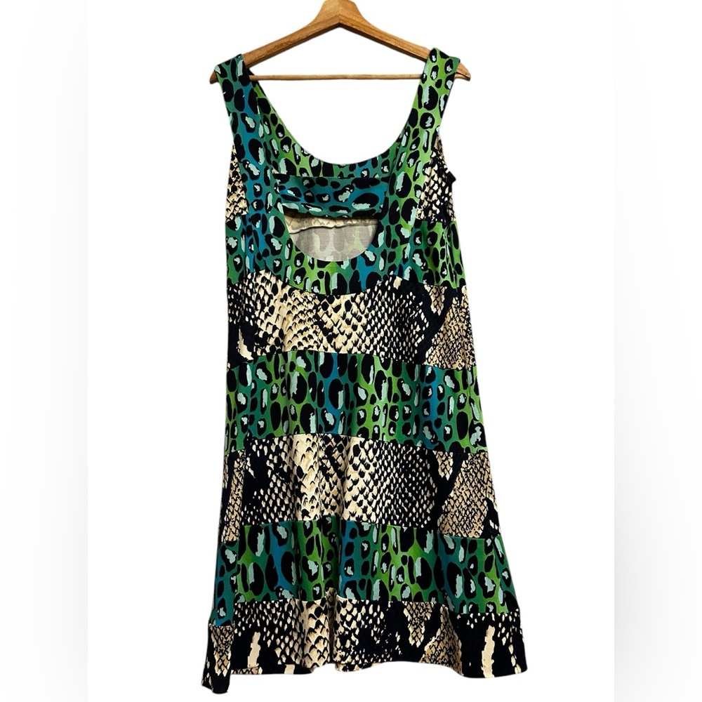 Diane Von Furstenberg Green, Teal & Black Animal Print Sleeveless Dress
